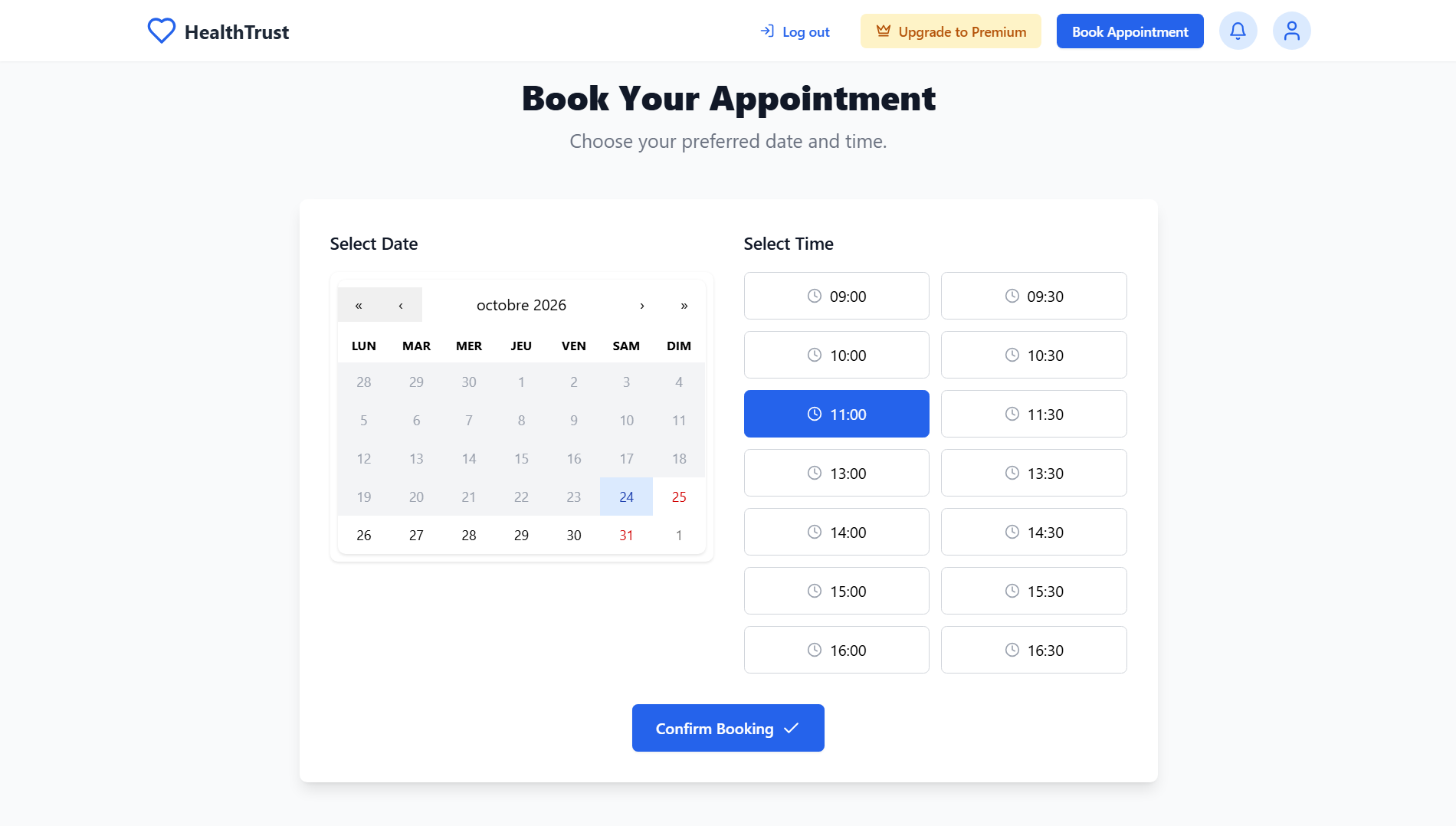 HealthTrust homepage showing Expert Health Consultations Anytime Anywhere landing hero